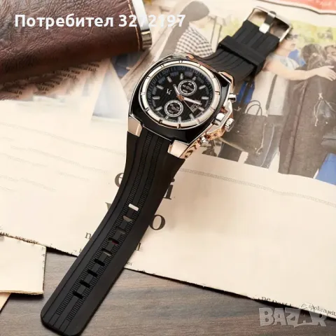 V6 Мъжки кварцов часовник,силиконова каишка,голям циферблат,календар с три очи, снимка 3 - Мъжки - 48166509