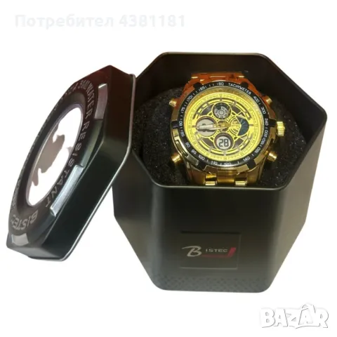 Луксозен златист часовник BISTEC – съвършенство в детайлите, снимка 3 - Мъжки - 49739182