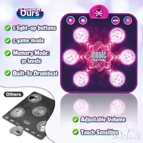 Нова Танцова постелка за деца - светеща музикална игра 3-10 години, снимка 4 - Други - 47531405