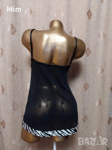 S Черна ефирна нощничка със сатенен принт, снимка 3 - Нощници - 50843857