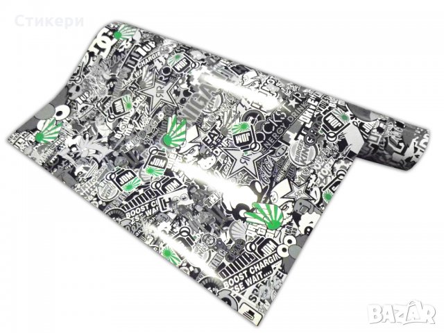 Стикер BOMB 150х50см JDM руло Чернобял + ЗЕЛЕНО 