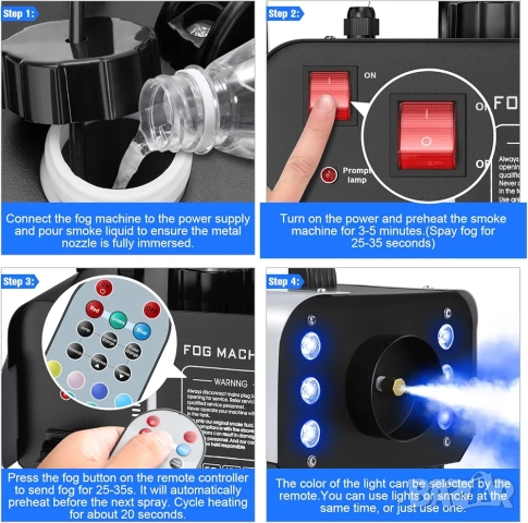 Машина за дим UKing 1200W с RGB LED осветление и дистанционно управление, снимка 4 - Други машини и части - 52565478