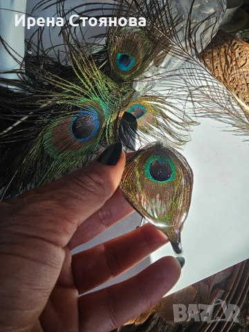 Ръчно изработени, регулируеми гривна и пръстен с паунови пера,, снимка 3 - Гривни - 52387499