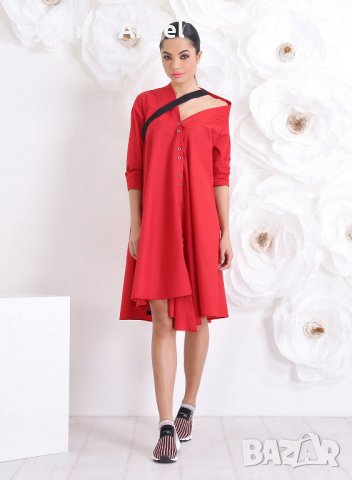 friends fashion рокля-риза в червен цвят, снимка 4 - Рокли - 30232773