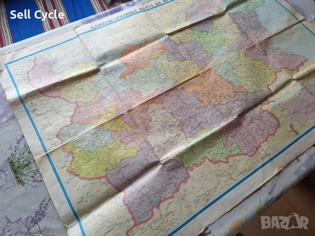 ✅АДМИНИСТРАТИВНА КАРТА НА БЪЛГАРИЯ - 1967 г.❗, снимка 2 - Антикварни и старинни предмети - 52650376