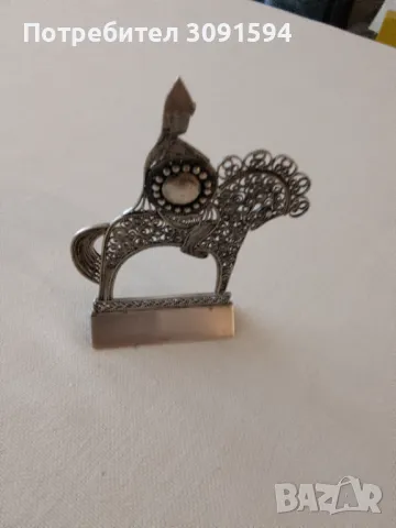 Руска Красива фигура, изработена филигран от сребро, представляваща ездач на кон., снимка 3 - Антикварни и старинни предмети - 48606082