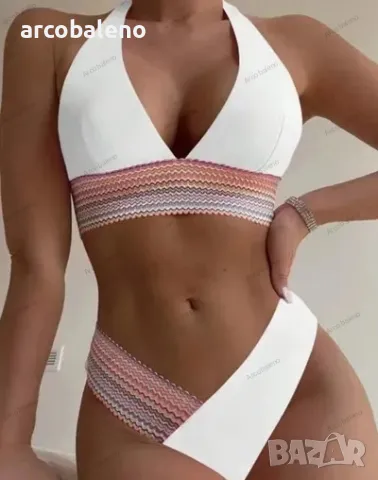 Моден дамски бански костюм с цветни блокчета и ленти, 5цвята , снимка 2 - Бански костюми - 50153335