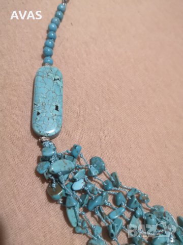 Натурален син тюркоаз многоредово дълго колие, снимка 2 - Колиета, медальони, синджири - 31709527