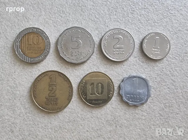 Израел. 
 1, 10, ½ агори и 1,2,5,10  шекели. 
 7 бройки.