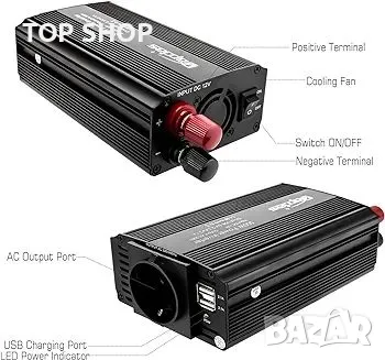 Bapdas 500W автомобилен инвертор DC 12V към 220-240V AC, 2 USB порта 4.2A, снимка 4 - Друга електроника - 48737878
