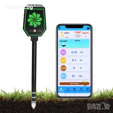 Bluetooth уред за измерване на Ph в почвата,електропроводимост,соленост,плодородие и др., снимка 1