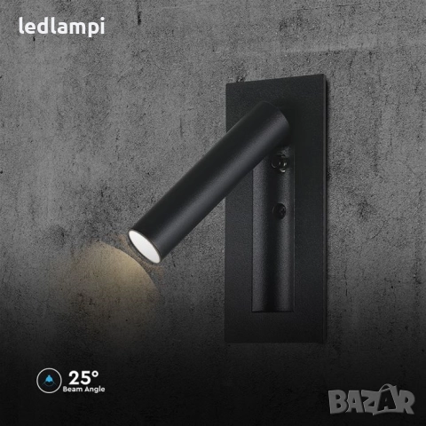 LED Аплик 2W За Вграждане Черен Топло Бяла Светлина, снимка 4 - Лампи за стена - 18952705