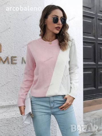 Дамски контрастен пуловер с кръгло деколте и дълъг ръкав, 3цвята - 023, снимка 3 - Блузи с дълъг ръкав и пуловери - 39096481