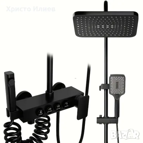 Душ система със стенен термостатен смесител с 4 кръгли бутона Сив, снимка 1