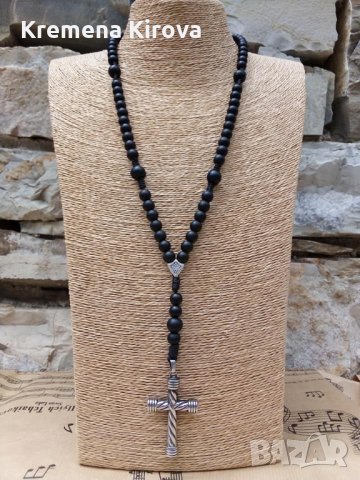 Мъжки колиета с естествен оникс и кръст от стомана. Отличен подарък.