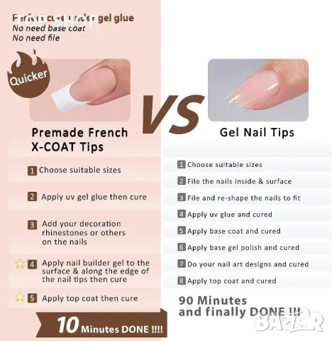 BTArtbox Фалшиви нокти с френски връх - 150 бр., 15 размера, снимка 6 - Аксесоари за коса - 49566669