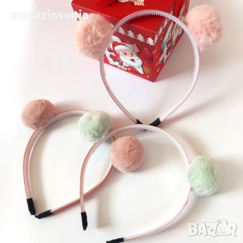 Розови детски диадемки с пухени топки, снимка 1 - Шноли, диадеми, ленти - 42739163