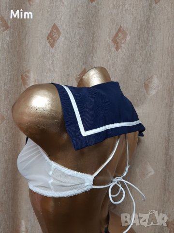    Бяло Моряшко бюстие със синя яка , снимка 2 - Корсети, бюстиета, топове - 40077849