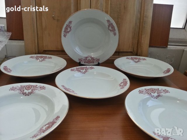 Стар български порцелан чинии дълбоки с златен кант