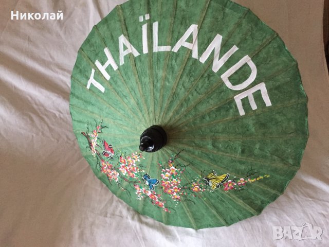 Ръчно изработен, ръчно рисуван тайландски чадър "Цветя и пеперуди", парасол,  Чианг Май/ Chiang Mai, снимка 5 - Други - 31803303
