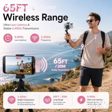 Нов Безжичен микрофон за iPhone Android iPad USB-C Lightning AI шумопотискане за влог TikTok, снимка 5 - Микрофони - 55959065