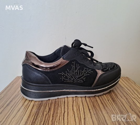 Нови черни дамски маратонки 38 размер велур металик кецове, снимка 9 - Кецове - 40538185