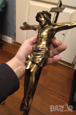 Масивно ръчно изработено бронзово разпятие 56 см, снимка 5 - Антикварни и старинни предмети - 44659034