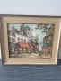 54х46см/малка стара картина масло върху платно/градски пейзаж/френско кафене/дървена рамка, снимка 1