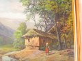 Стара картина ,Виктор Попов селски пейзаж,маслени бои,картонбои, снимка 2