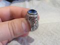 стар голям османски величествен пръстен с филигран син камък, турски сребро, снимка 3