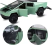 Кола с каравана, Тип Tesla Cybertruck, Метална, 1:24 мащаб, Звук и светлина, Зелена, Без кутия, снимка 2