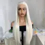 Платинено руса Lace Front перука - дълга права коса 80 см, термоустойчива, дантела 13×4, снимка 3