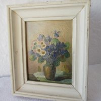 Красива картина с цветя, стара с дървена рамка, снимка 3 - Картини - 31103764