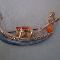 Сребърна  брошка гондола    емаил и маркизети, снимка 14 - Антикварни и старинни предмети - 36875156