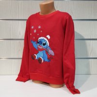 Нова коледна детска ватирана блуза с дълъг ръкав Стич (Stitch) в червен цвят, снимка 4 - Детски Блузи и туники - 38996217