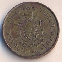 Бурунди 1 франк 1965 година, крал Мвамбутса ІV /1962-1966/, снимка 1 - Нумизматика и бонистика - 38044095