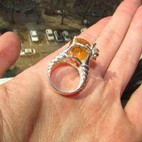 Сребърен пръстен с цитрин и жабка 24 карата подходящ за подарък, снимка 6 - Пръстени - 44782022
