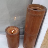 Комплект от свещник и ваза за сухи цветя от бамбук, снимка 2 - Други ценни предмети - 31221237