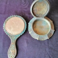 Автентично огледало и пудриера,масивни бронзова изработка., снимка 2 - Антикварни и старинни предмети - 37760157