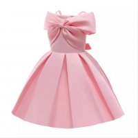 Детска розова официална рокля плътен сатен размер 6-7 г, снимка 6 - Детски рокли и поли - 38468462