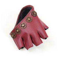 Стиймпънк дамски кожени ръкавици бордо код 23774-B, снимка 2 - Ръкавици - 44306699
