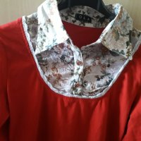 Дамска памучна червена блуза с платка, снимка 2 - Блузи с дълъг ръкав и пуловери - 30105675
