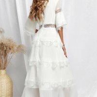 Дълга дамска рокля в бяло с дантела, снимка 7 - Рокли - 42775018