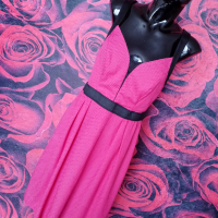 Цикламено розова лятна рокля до коляното с гол преплетен гръб Л, снимка 1 - Рокли - 36558586