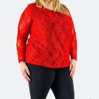 Дантелена дамска блуза в големи размери /червена/, снимка 4 - Ризи - 39787168