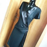 Черна еластична рокля до коляно М, снимка 2 - Рокли - 22460076