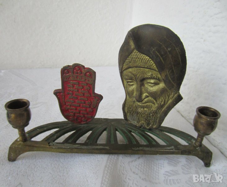 Винтидж свещник за Шабат на равин Баба Сали, юдейски, поднос, еврей, метал бронз антика, снимка 1