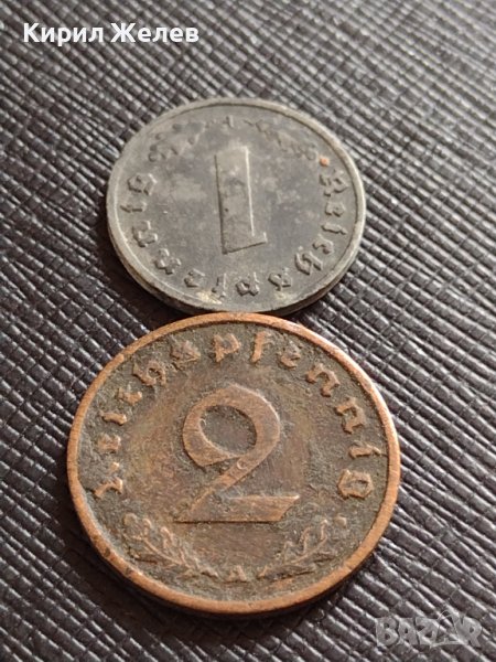 ДВЕ МОНЕТИ 1 райхспфенинг 1941г. - 2 райхспфенинг 1939г. ГЕРМАНИЯ ТРЕТИ РАЙХ С СВАСТИКА 31570, снимка 1