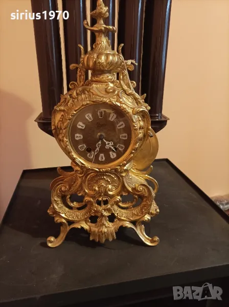 немски бронзов механичен каминен часовник работещ, снимка 1