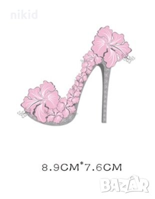 Дамски висок ток с розови цветя Хибискус щампа термо апликация картинка за дреха блуза, снимка 1
